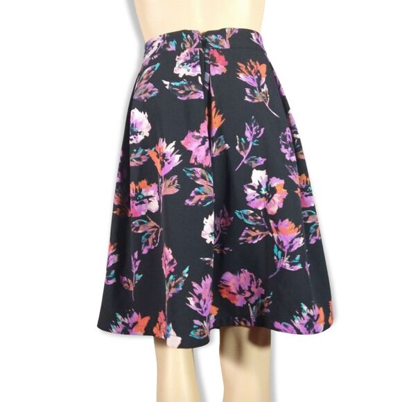 Women’s Plus Size 1X Floral A-Line Skirt–Black High Waist Knee Length - Picture 4 of 8